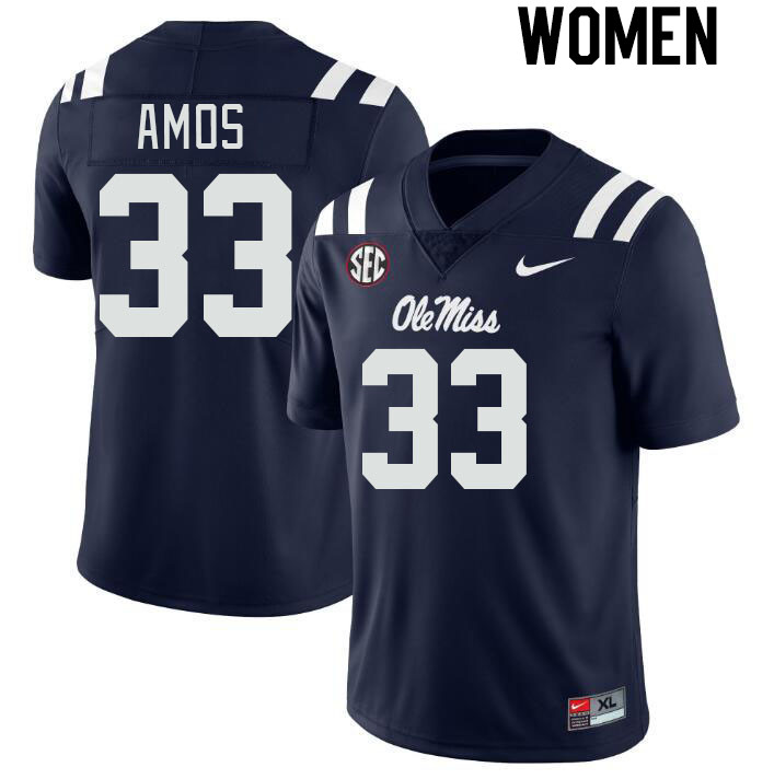 Women #33 Rashad Amos Ole Miss Rebels College Football Jerseys Stitched-Navy